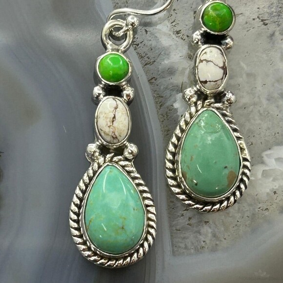 Sterling Silver Southwestern Style Multistone Dangle Earrings For Women #13 - Picture 6 of 10